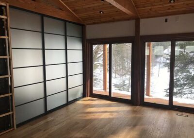 Frosted glass sliding doors in spa