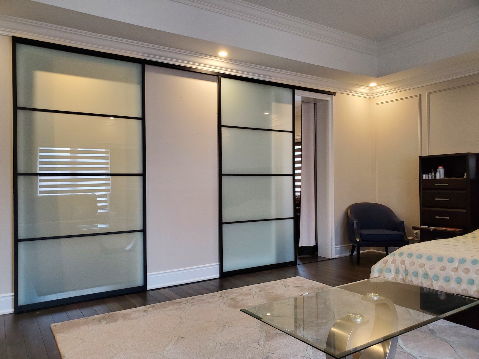 Frosted glass wall slide doors on track