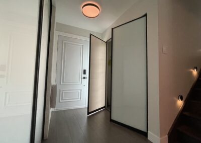 White glass pivot doors for closet