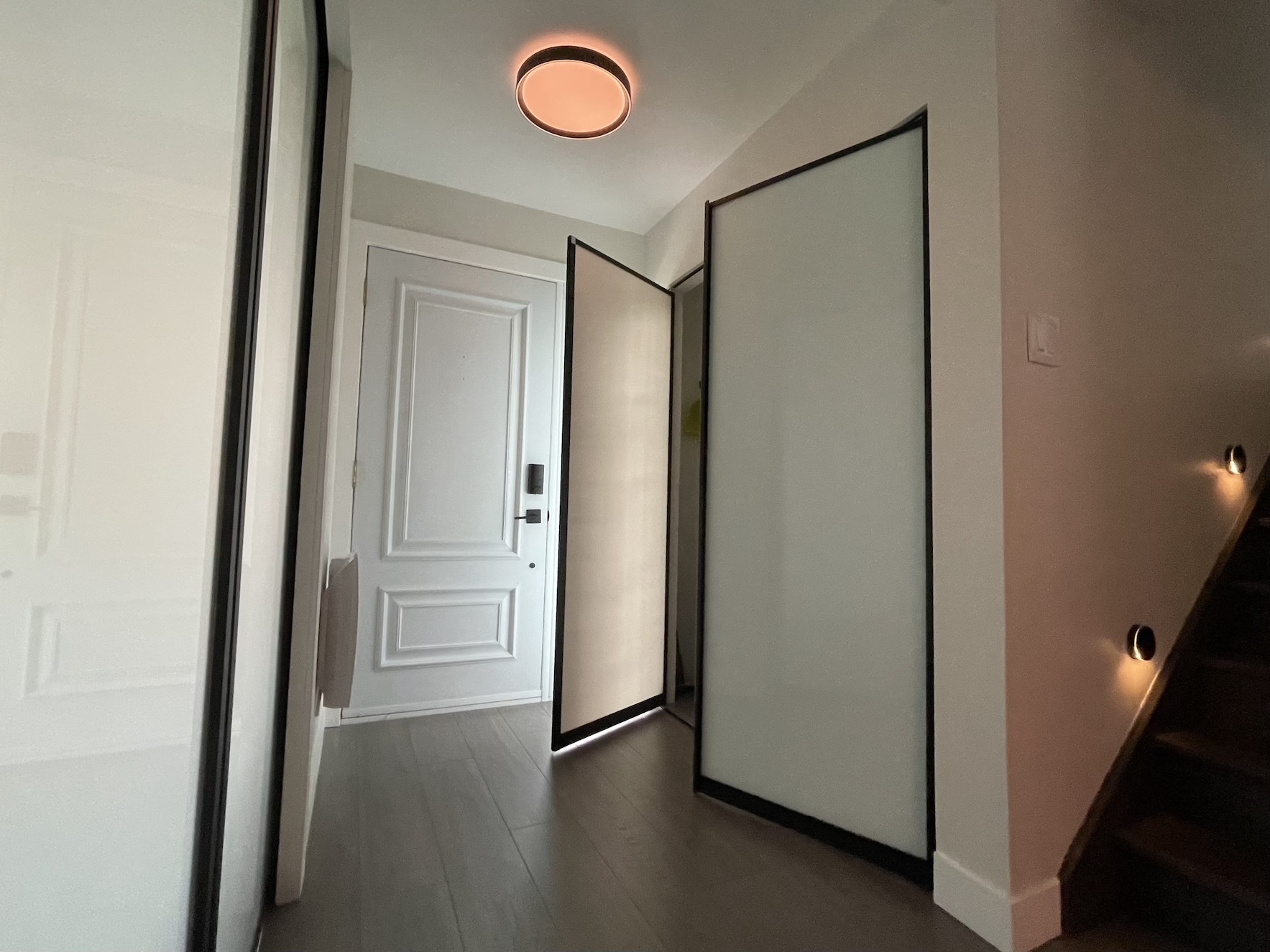 White glass pivot doors for closet