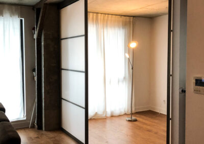frosted room separating sliding doors with champagne aluminum