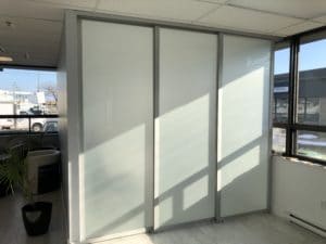 frosted glass office sliding doors on a triple track