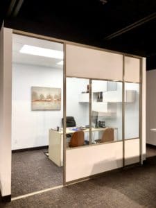 office sliding doors with melamine and transparent glass